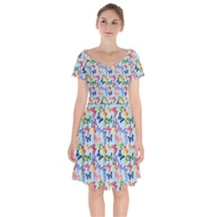 Beautiful Bright Butterflies Are Flying Short Sleeve Bardot Dress by SychEva