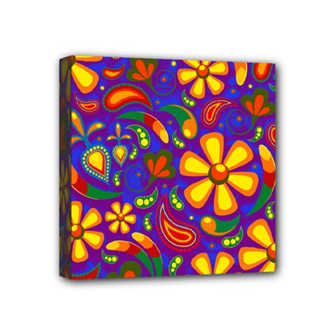 Gay Pride Rainbow Floral Paisley Mini Canvas 4  X 4  (stretched) by VernenInk