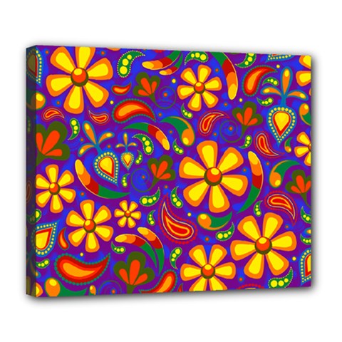 Gay Pride Rainbow Floral Paisley Deluxe Canvas 24  X 20  (stretched) by VernenInk
