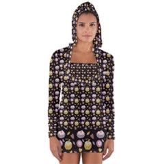 Shiny Pumpkins On Black Background Long Sleeve Hooded T-shirt by SychEva