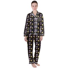 Shiny Pumpkins On Black Background Satin Long Sleeve Pajamas Set by SychEva