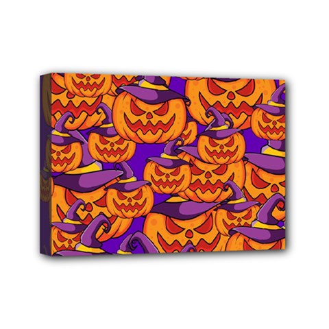 Purple And Orange Pumpkins, Crazy Halloween Pattern, Jack O  Lantern Mini Canvas 7  X 5  (stretched) by Casemiro