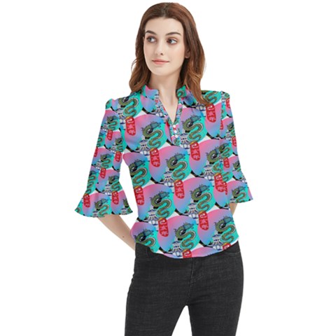 Retro Snake Loose Horn Sleeve Chiffon Blouse by Sparkle
