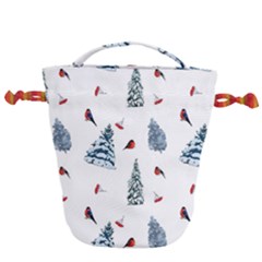 Christmas Trees And Bullfinches Drawstring Bucket Bag by SychEva