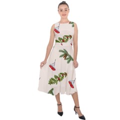 Rowan Branches And Spruce Branches Midi Tie-back Chiffon Dress by SychEva