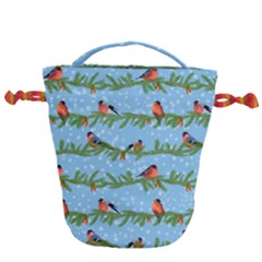 Bullfinches On Spruce Branches Drawstring Bucket Bag by SychEva