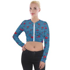 Red Cherries Athletes Long Sleeve Cropped Velvet Jacket by SychEva