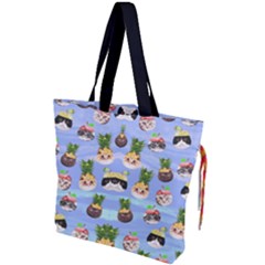 Cat Pineapples Cut Drawstring Tote Bag by flowerland