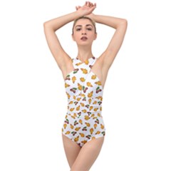 Oak Leaves And Acorns Cross Front Low Back Swimsuit by SychEva
