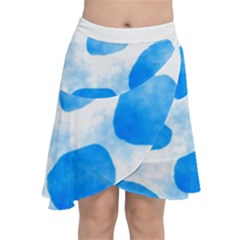 Cloudy Watercolor, Blue Cow Spots, Animal Fur Print Chiffon Wrap Front Skirt by Casemiro