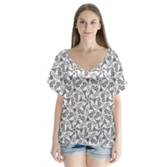 Geometric City V-neck Flutter Sleeve Top by SychEva