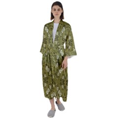 Folk Flowers Print Floral Pattern Ethnic Art Maxi Satin Kimono by Eskimos