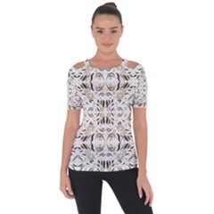 Folk Flowers Print Floral Pattern Ethnic Art Shoulder Cut Out Short Sleeve Top by Eskimos