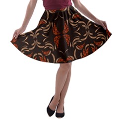 Floral Folk Damask Pattern Fantasy Flowers Floral Geometric Fantasy A-line Skater Skirt by Eskimos