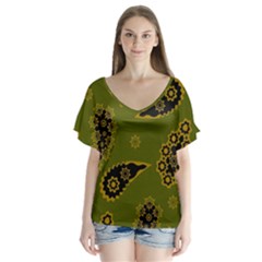 Floral Pattern Paisley Style Paisley Print  Doodle Background V-neck Flutter Sleeve Top by Eskimos