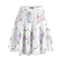 Unicorn Cats Pattern 2 High Waist Skirt by Littlebird