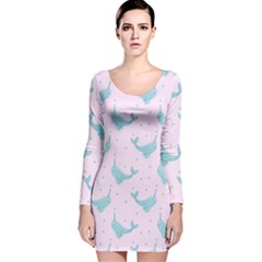 Narwales Stars  Pattern Pink Long Sleeve Velvet Bodycon Dress by Littlebird
