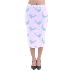 Narwales Stars  Pattern Pink Velvet Midi Pencil Skirt by Littlebird
