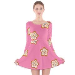Cookies Pattern Pink Long Sleeve Velvet Skater Dress by Littlebird