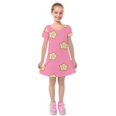 Cookies Pattern Pink Kids  Short Sleeve Velvet Dress by Littlebird