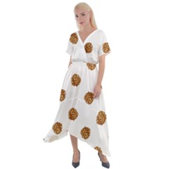 Pine Cones White Cross Front Sharkbite Hem Maxi Dress by Littlebird