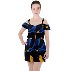 Digital Illusion Ruffle Cut Out Chiffon Playsuit by Sparkle
