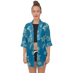 Folk Flowers Print Floral Pattern Ethnic Art Open Front Chiffon Kimono by Eskimos
