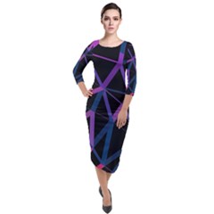 3d Lovely Geo Lines  V Quarter Sleeve Midi Velour Bodycon Dress by Uniqued