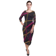 3d Lovely Geo Lines Xi Quarter Sleeve Midi Velour Bodycon Dress by Uniqued