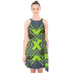 Abstract Geometric Design    Halter Collar Waist Tie Chiffon Dress by Eskimos