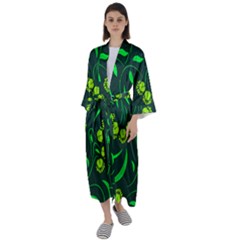 Folk Flowers Print Floral Pattern Ethnic Art Maxi Satin Kimono by Eskimos