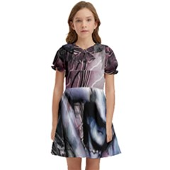Watercolor Girl Kids  Bow Tie Puff Sleeve Dress by MRNStudios