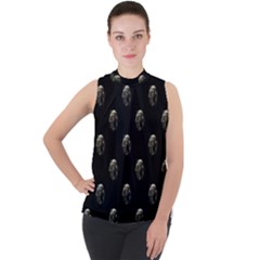 Creepy Head Sculpture With Respirator Motif Pattern Mock Neck Chiffon Sleeveless Top by dflcprintsclothing