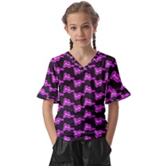 Abstract Waves Kids  V-neck Horn Sleeve Blouse by SychEva