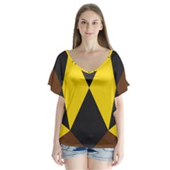 Abstract Pattern Geometric Backgrounds   V-neck Flutter Sleeve Top by Eskimos
