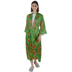 Floral Pattern Paisley Style Paisley Print  Doodle Background Maxi Satin Kimono by Eskimos
