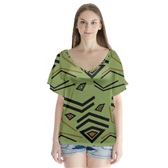 Abstract Pattern Geometric Backgrounds   V-neck Flutter Sleeve Top by Eskimos