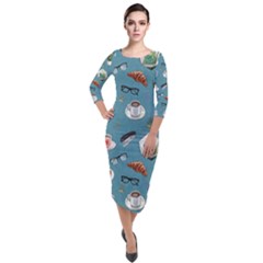 Fashionable Office Supplies Quarter Sleeve Midi Velour Bodycon Dress by SychEva