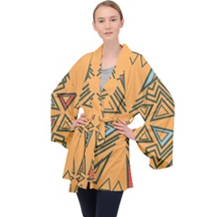 Abstract Pattern Geometric Backgrounds   Long Sleeve Velvet Kimono  by Eskimos