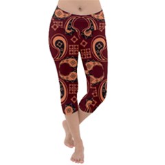 Floral Pattern Paisley Style Paisley Print  Doodle Background Lightweight Velour Capri Yoga Leggings by Eskimos