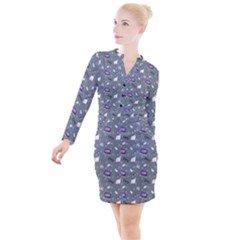 Office Works Button Long Sleeve Dress by SychEva