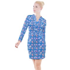 Notepads Pens And Pencils Button Long Sleeve Dress by SychEva