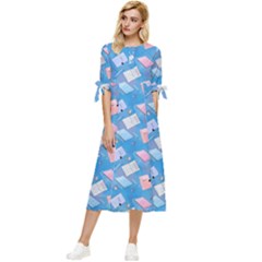 Notepads Pens And Pencils Bow Sleeve Chiffon Midi Dress by SychEva