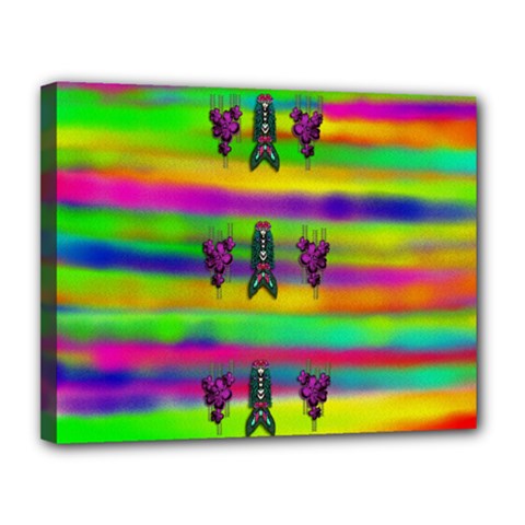 Mermaids And Unicorn Colors For Flower Joy Canvas 14  X 11  (stretched) by pepitasart