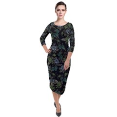 Moody Flora Quarter Sleeve Midi Velour Bodycon Dress by BubbSnugg