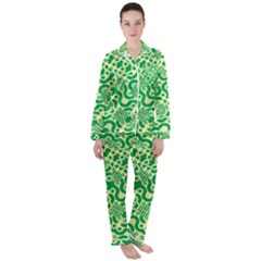 Liquid Art Pouring Abstract Seamless Pattern Lover Green Maze Satin Long Sleeve Pajamas Set by artico