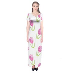 Tulips Watercolor Pattern Short Sleeve Maxi Dress by Littlebird