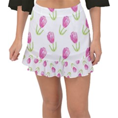 Tulips Watercolor Pattern Fishtail Mini Chiffon Skirt by Littlebird