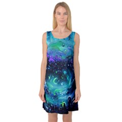 Blue Galaxy Sleeveless Satin Nightdress by Dazzleway