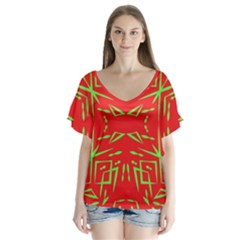 Abstract Pattern Geometric Backgrounds   V-neck Flutter Sleeve Top by Eskimos